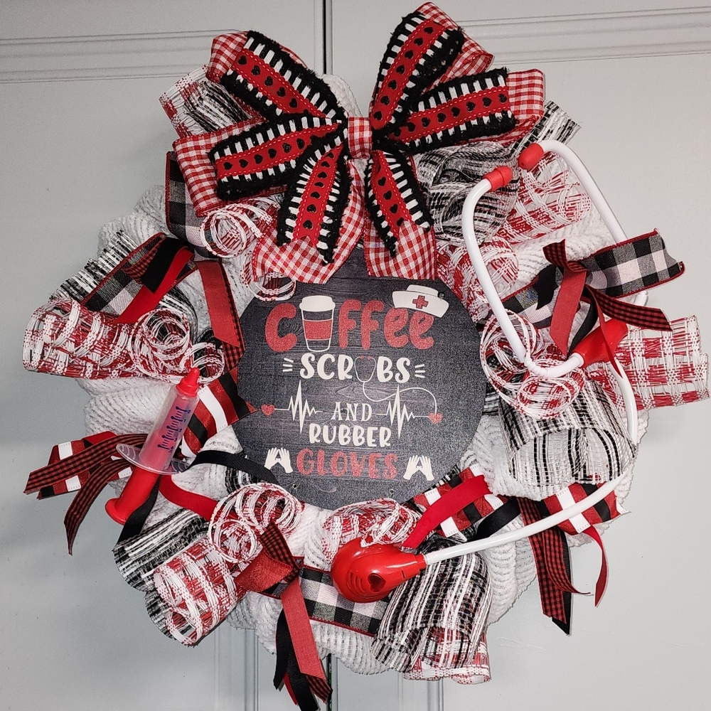 Nurse Life Wreath - Coffee, Scrubs, and Rubber Gloves